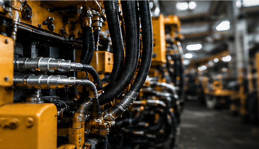Close-up of industrial equipment and hydraulic systems
